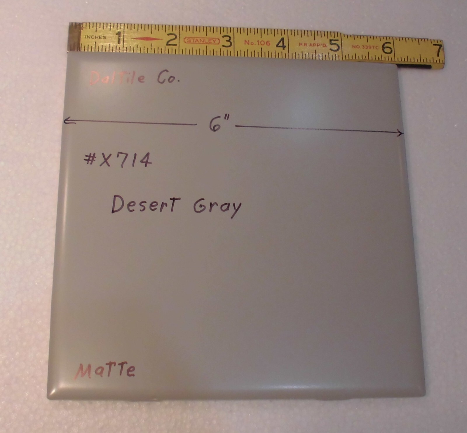 1 pc. Desert Gray: 6″ X 6″ Matte Ceramic Tile by Daltile Co. New Stock #X714