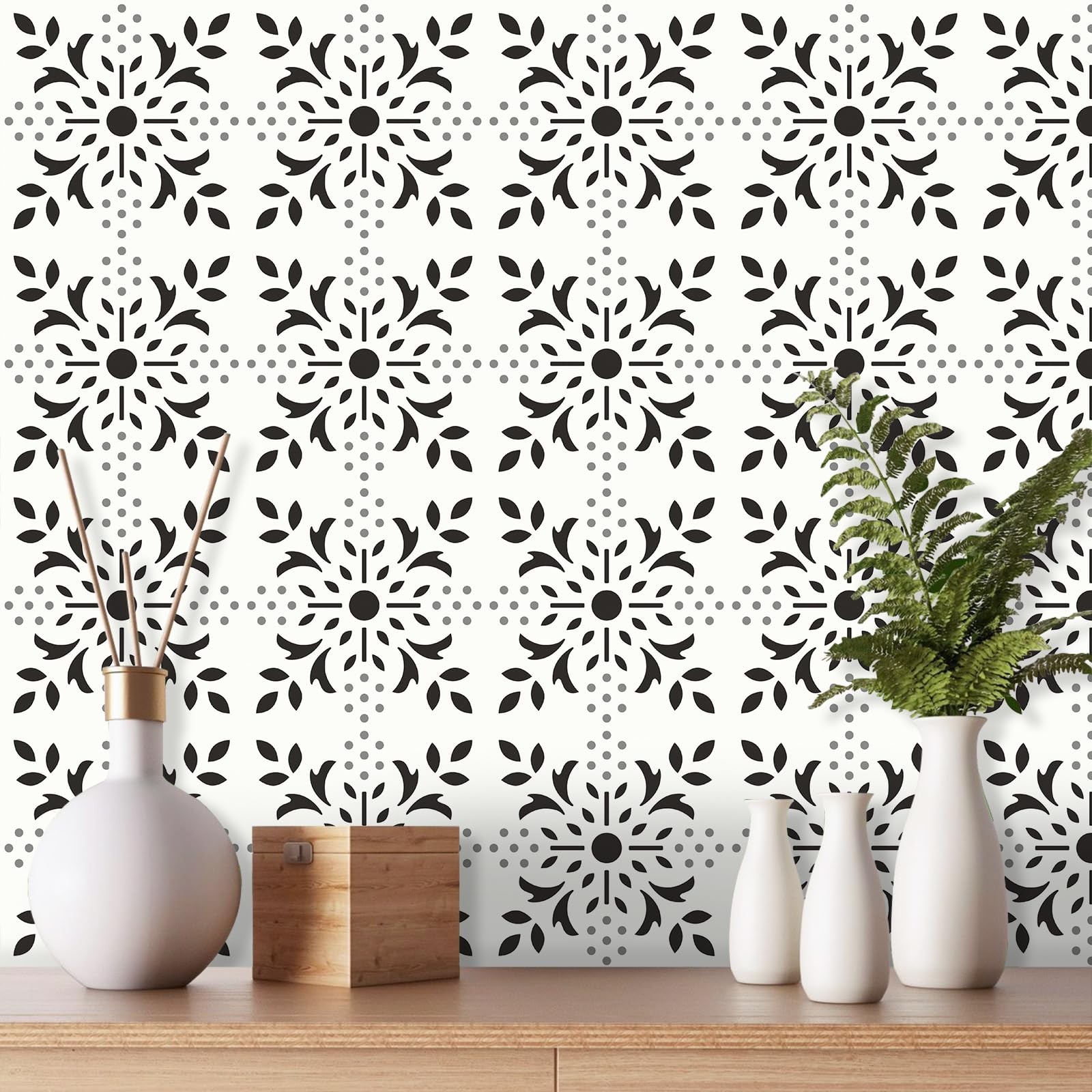 20 Pcs 7.87″ Peel and Stick Floor Tile Waterproof Vinyl Black White Gray