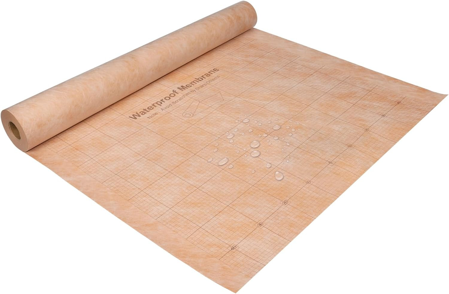 108 Sq Ft Waterproof Membrane with Pre-Marked Grid Design, 3.3 FT X 33 FT Roll,