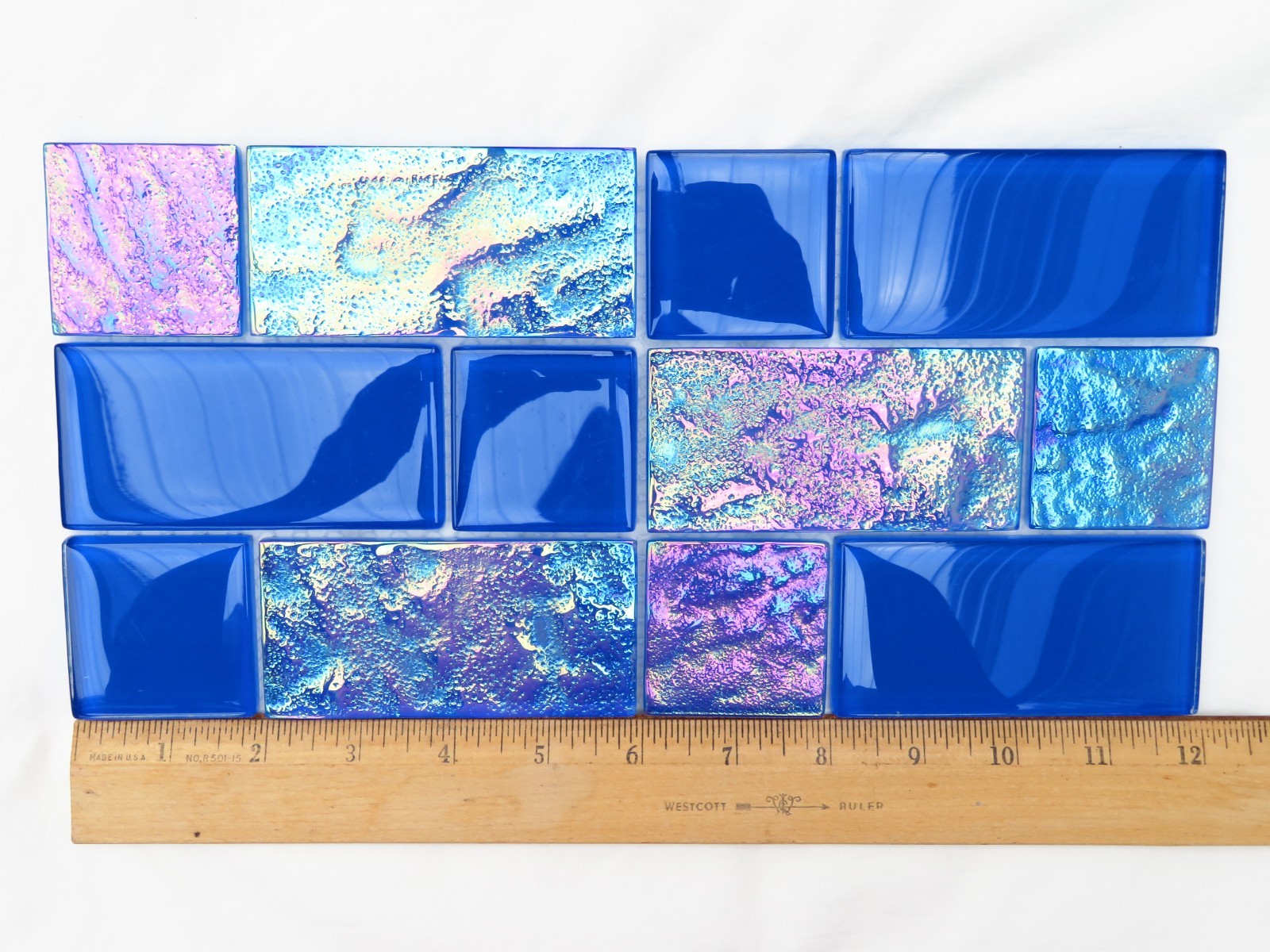 Tiles Iridescent Glass Weatherproof Sheet of 12″ x 6″ Wavy & Smooth Unused Blue