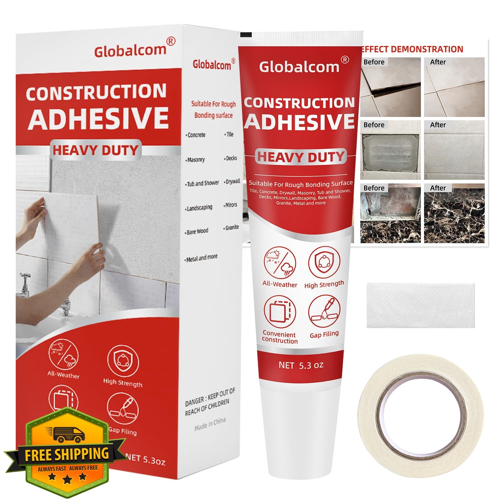 Globalcom Adhesive Tile Stone White 5.3oz