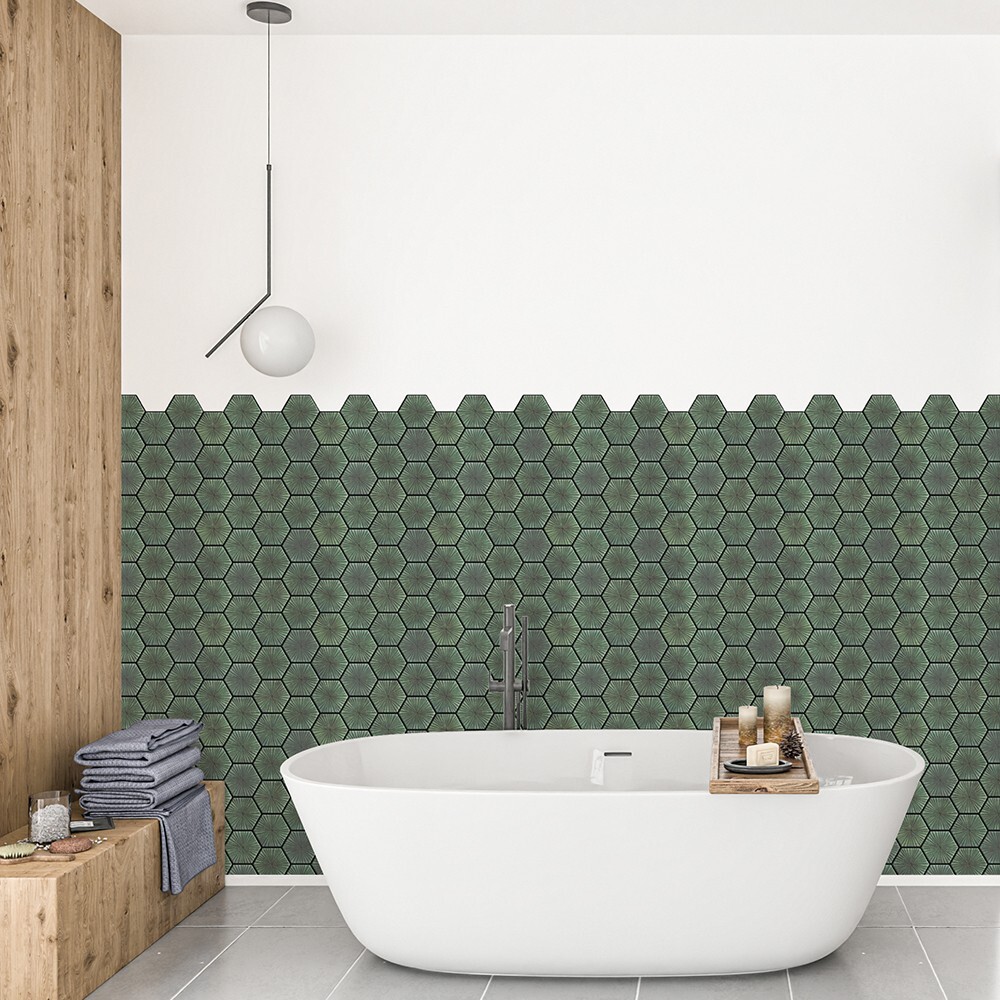 Mosaicowall Sage Green Peel and Stick Wall Tile Kitchen Backsplash Tiles