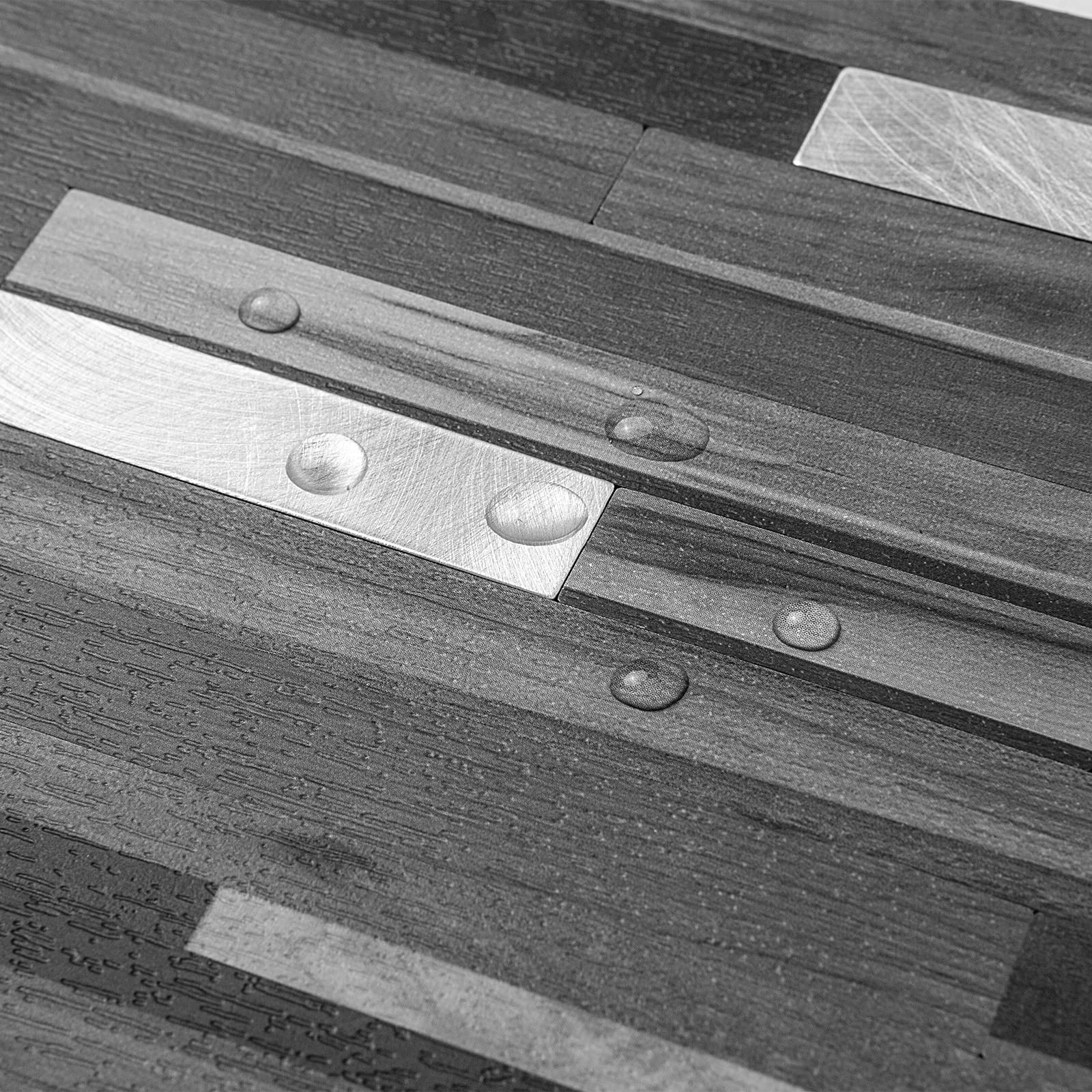 10-Sheet Peel and Stick Backsplash Tile, Black & Grey Wood Look PVC Mixed Met…