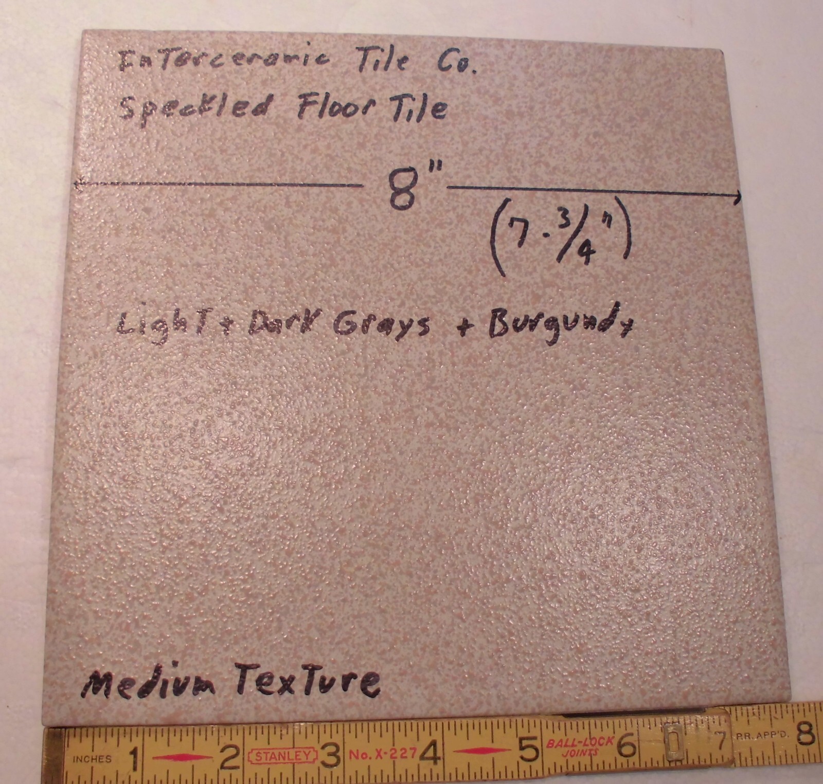1 pc. Speckled: 7-3/4″ Ceramic Floor Tile: Light + Dark Grays with Burgundy, NEW