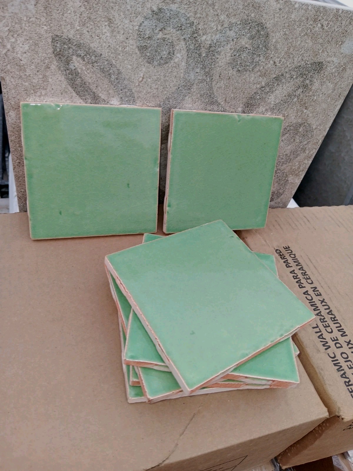 1 Box (24 Tiles) 4×4 Glossy Ivy Green Ceramic Subway Tile.. Handcrafted Crackle