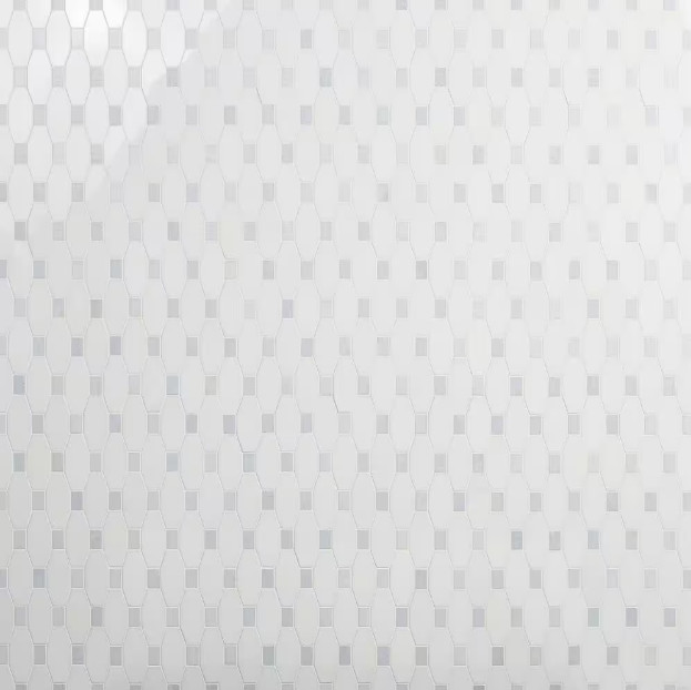 Diapson White Thassos and Blue Celeste 9.75 in. x 10 in. Marble Mosaic Tile