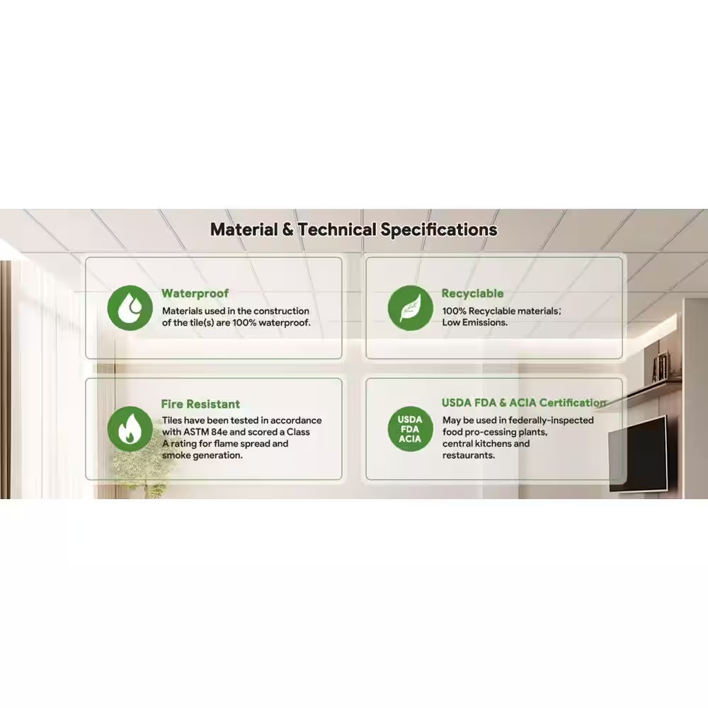 White 2 Ft. X 2 Ft. Decorative Smooth Ceiling Tile 48 (Sq. Ft. / Case) 12-Tiles