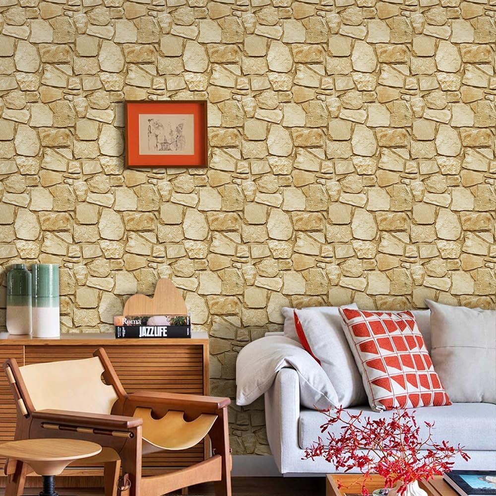 10 Pcs 3D Faux Stone Panels Peel and Stick – 11.8″x11.8″ PVC 3D Wall Panels B…