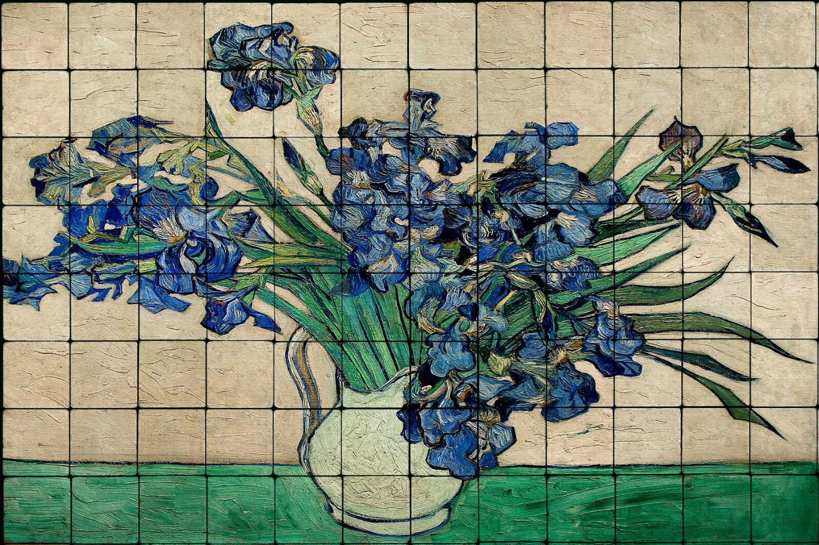 48×32 Van Gogh Irises Backsplash Mural Tumbled Marble Tiles