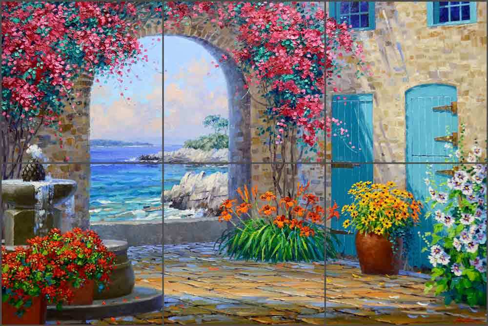 Mediterranean Tile Backsplash Mikki Senkarik Seascape Art Ceramic Mural MSA249