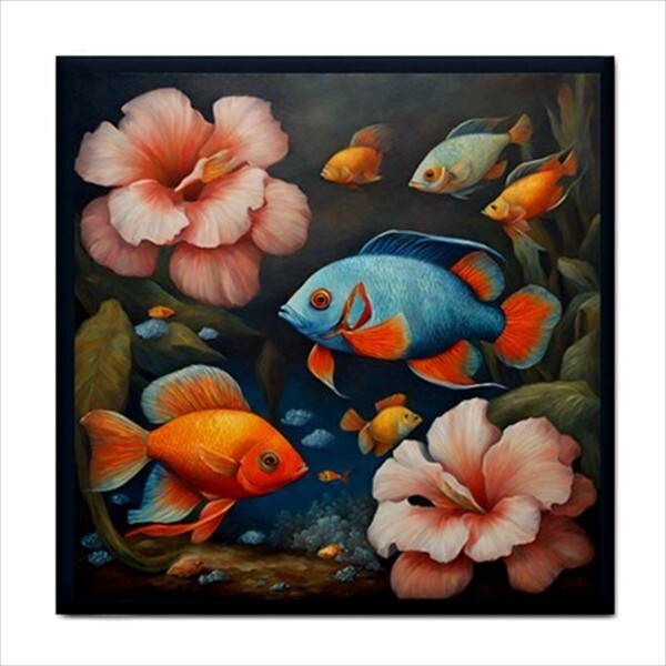 Tropical Fish Flowers Ceramic Tile Vintage Style Backsplash Border Wall Art