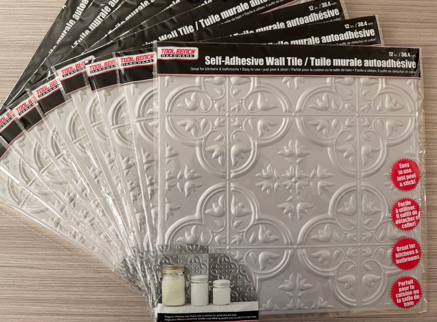 Lot Of 25 Tool Bench Self-Adhesive Wall Tile 12×12” Peel & Stick Backsplash Gray