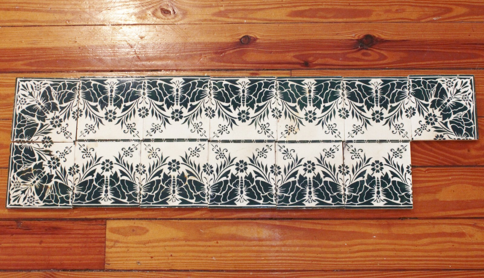 Antique Saint Armand Nord & Hamage Art Nouveau Butterfly Tile Fireplace Frame
