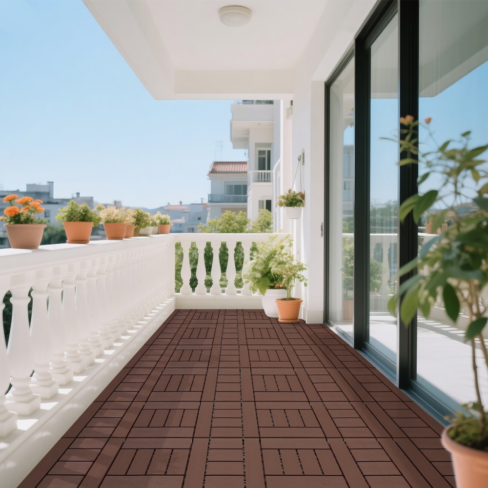 44 Pcs + Brown PP Floor Tiles for Indoor Outdoor Balcony Patio Poolside Backyard