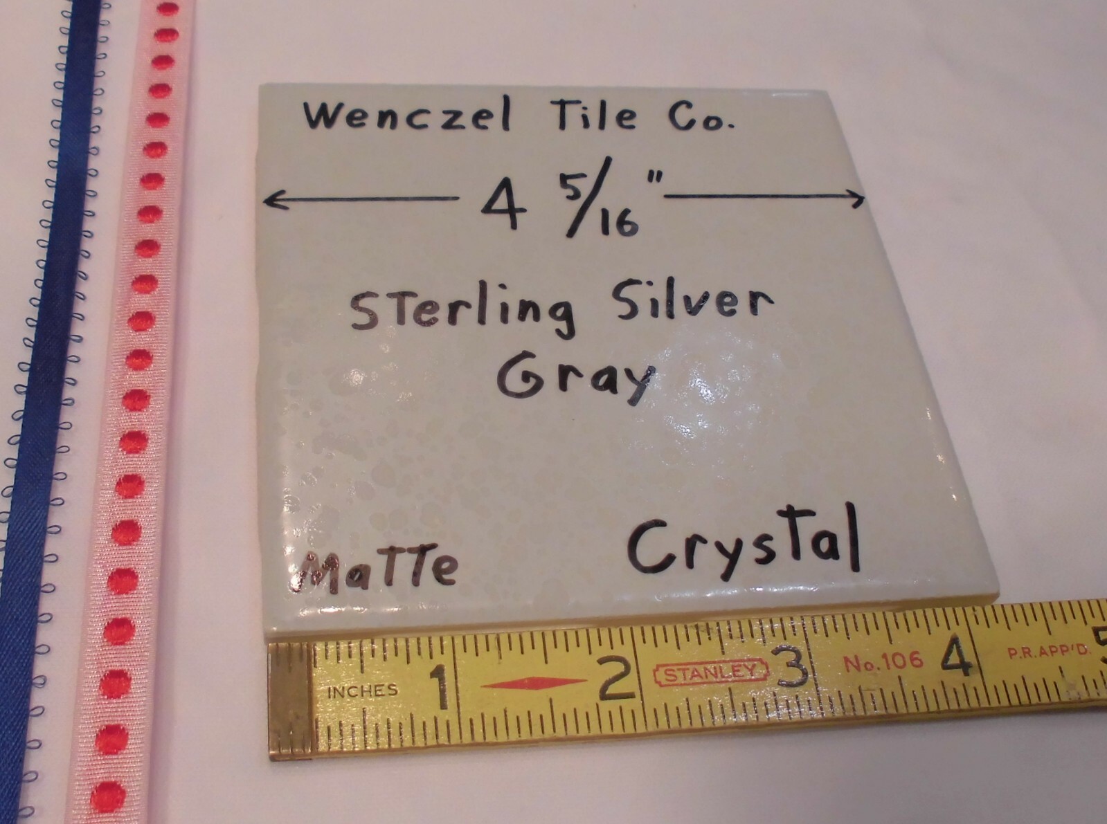1 pc. Sterling Silver – Gray: Crystal Glaze; Ceramic Tile by Wenczel Co. 4-5/16″