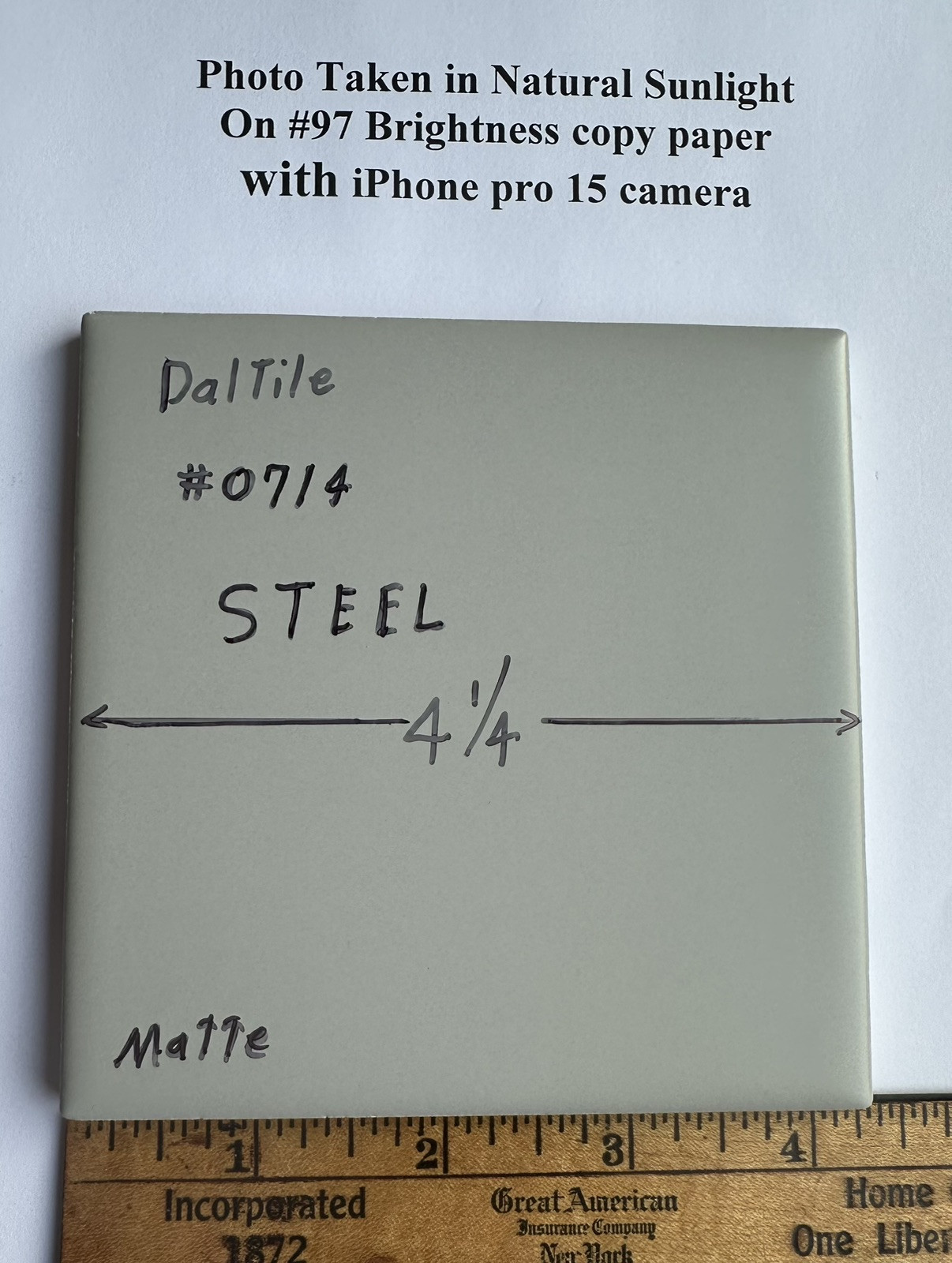 1 pc. Steel #0714: 4-1/4″ Matte Gray Ceramic Tile by Daltile, New