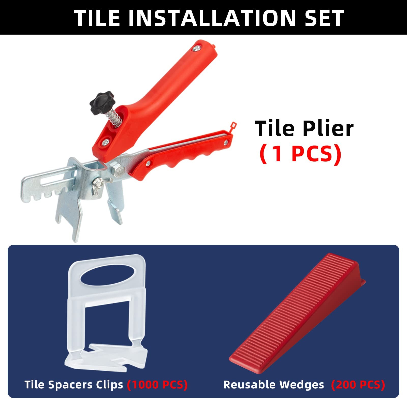 Tile Leveling System with Tile Plier, 1000-Piece Tile Spacers Clips and 200-P…