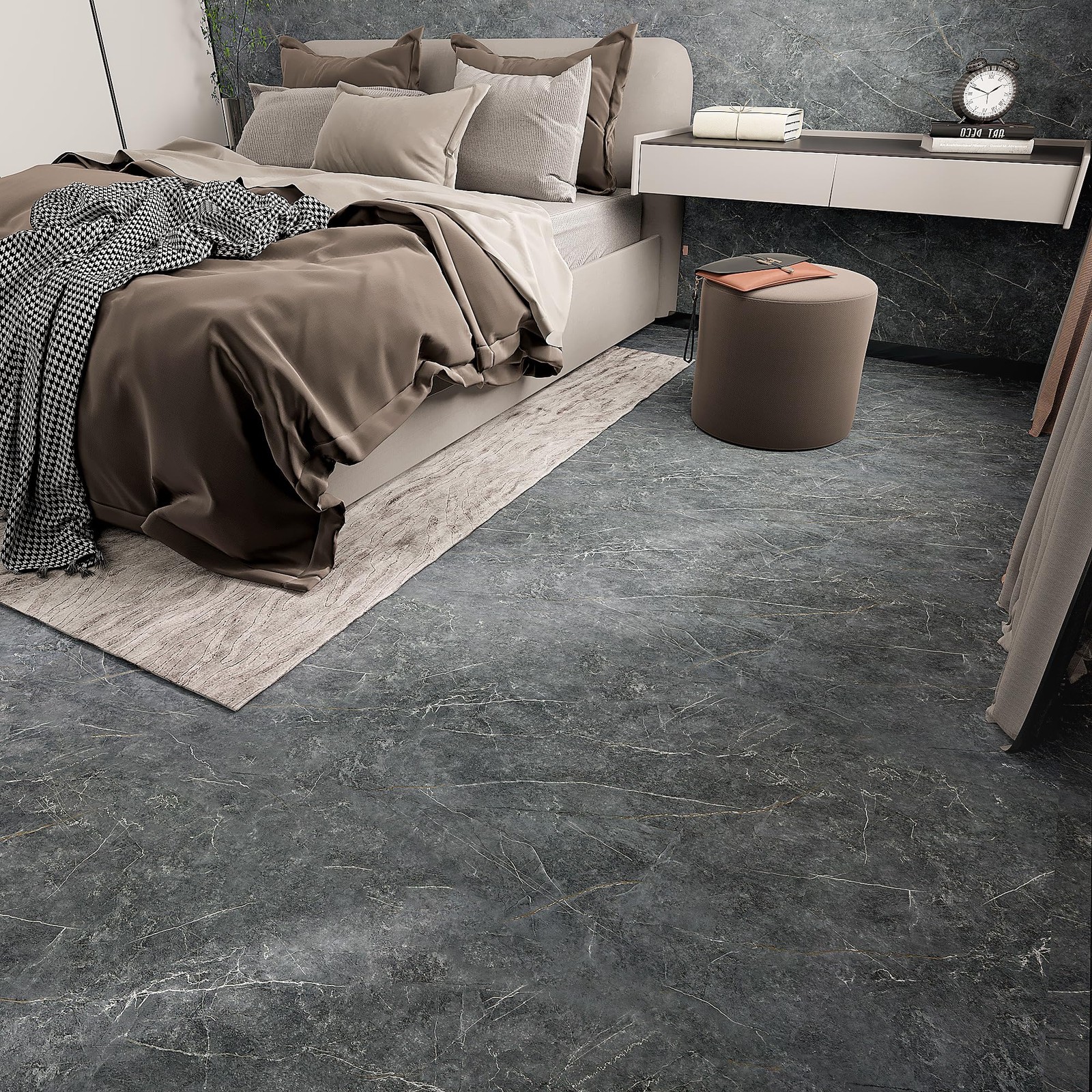 Grey Marble Peel and Stick Matte Flooring Waterproof Stick on Flooring 24″x19…