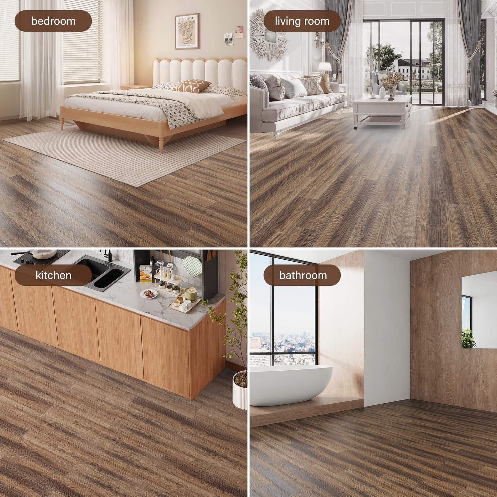 Peel and Stick Floor Tile Vinyl Plank Flooring Sample Set of 5 Packs, INMOZAT…