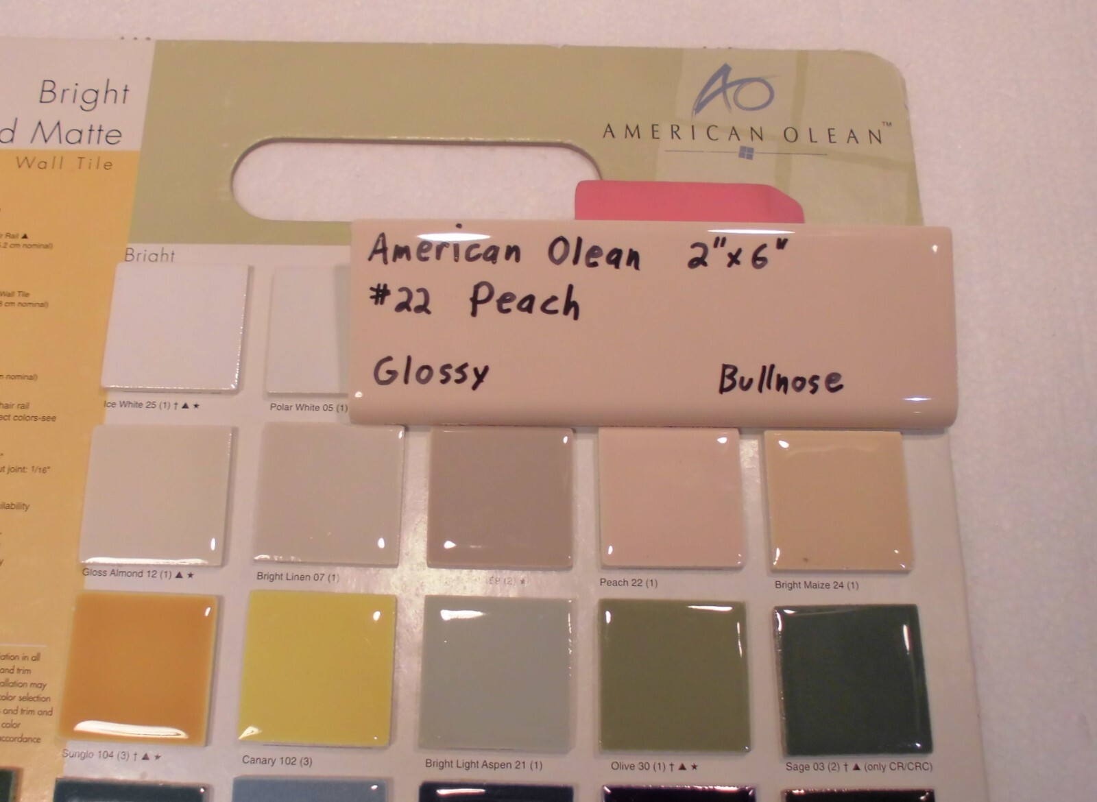 1 pc. *PEACH COLOR* Ceramic Bullnose Tile 2” X 6” By American Olean, NEW STOCK