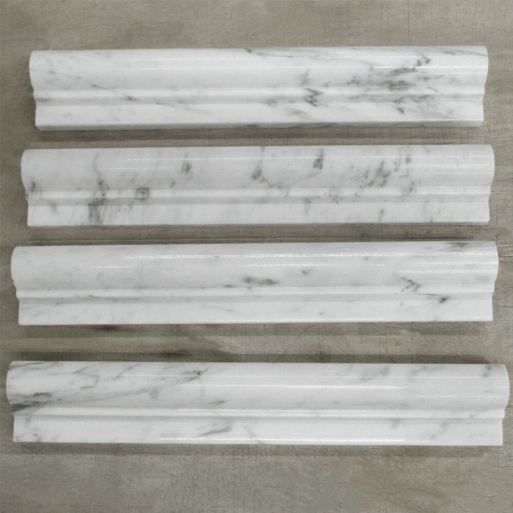 C04P Chair Rail Carrara Marble Venato Carrera Bullnose Trim Molding Polish
