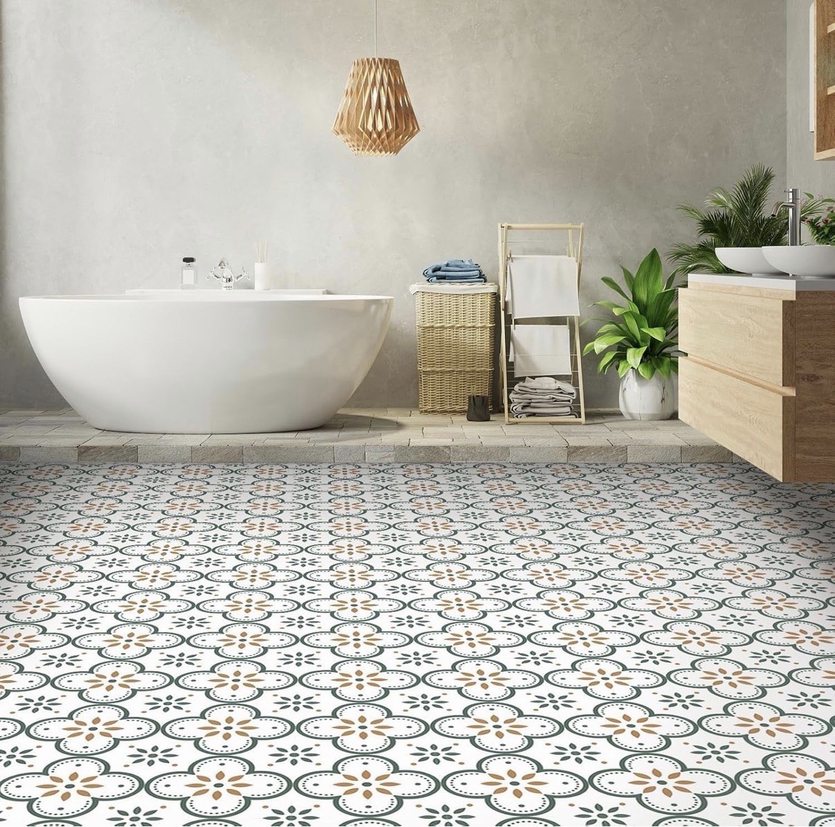 Peel and Stick Floor Tile Stickers Dark Green Floral Vinyl 7.8 x 7.8 in 10 Pack