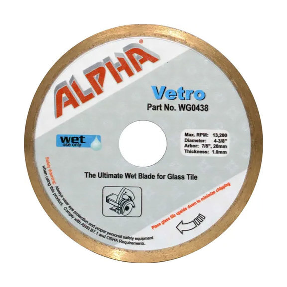 Alpha Vetro Diamond Glass Blade Wet Cutting Glass Porcelain Sizes 4-3/8″ 8″ 10″