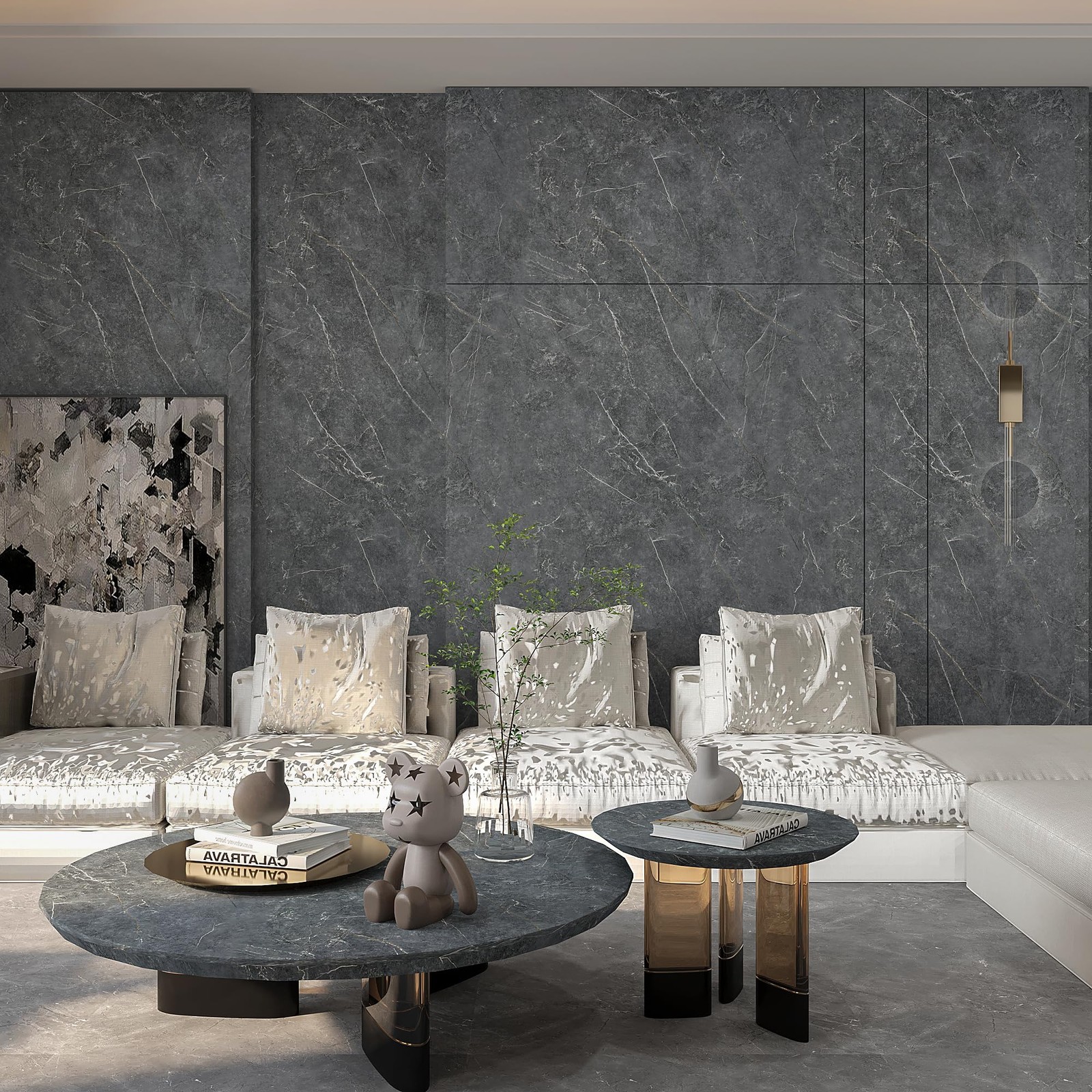 Grey Marble Peel and Stick Matte Flooring Waterproof Stick on Flooring 24″x19…