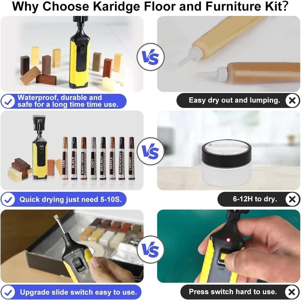 Laminate Vinyl Floor Repair Kit with Heat Pen, 11 Colors Hardwood Floor Wax W…