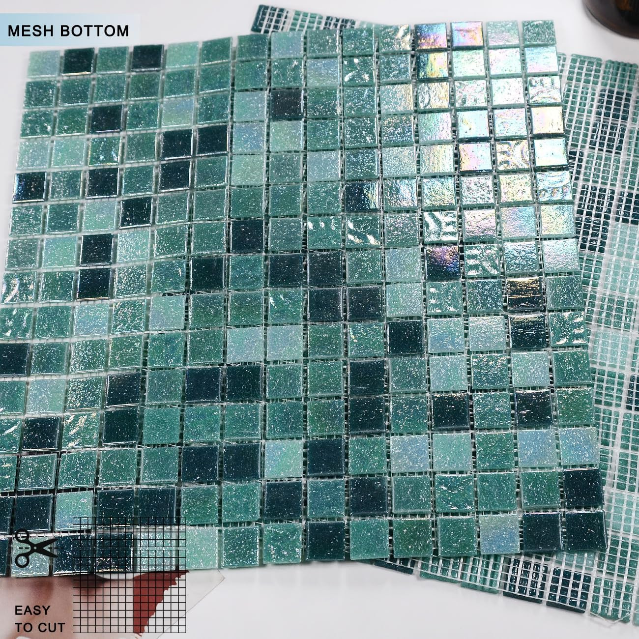 Iridescent Glass Mosaic Tiles for Backsplash, Pool, Shower – 11.5 Sq.Ft