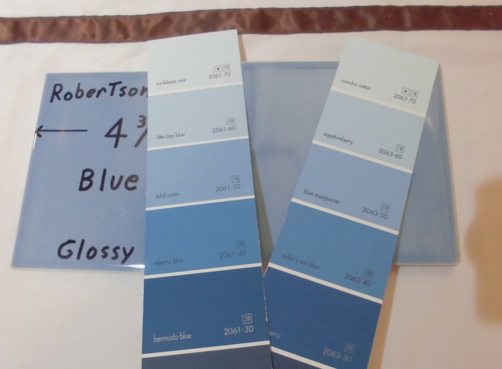 1 pc. Vintage Glossy Ceramic Tile *Blue* 4-5/16″ by Robertson Co. touch of gray