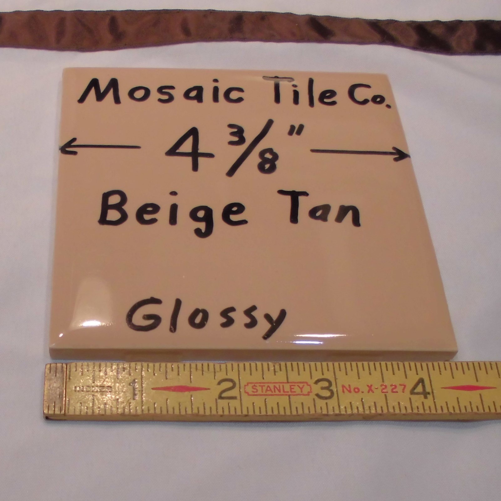 1 pc. Vintage *Beige-Tan-Brown* Glossy Ceramic Tiles 4-3/8″ by Mosaic co. NOS