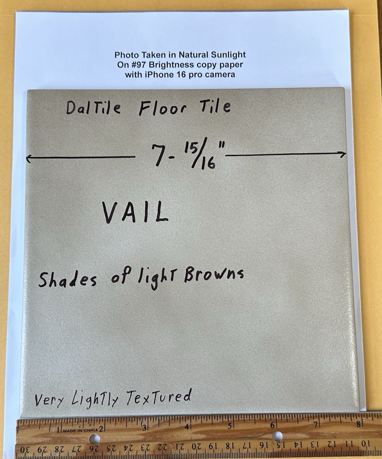 1 pc. Shades of light Browns: 8″ Daltile Ceramic Floor Tile: Vail 7-15/16″ New