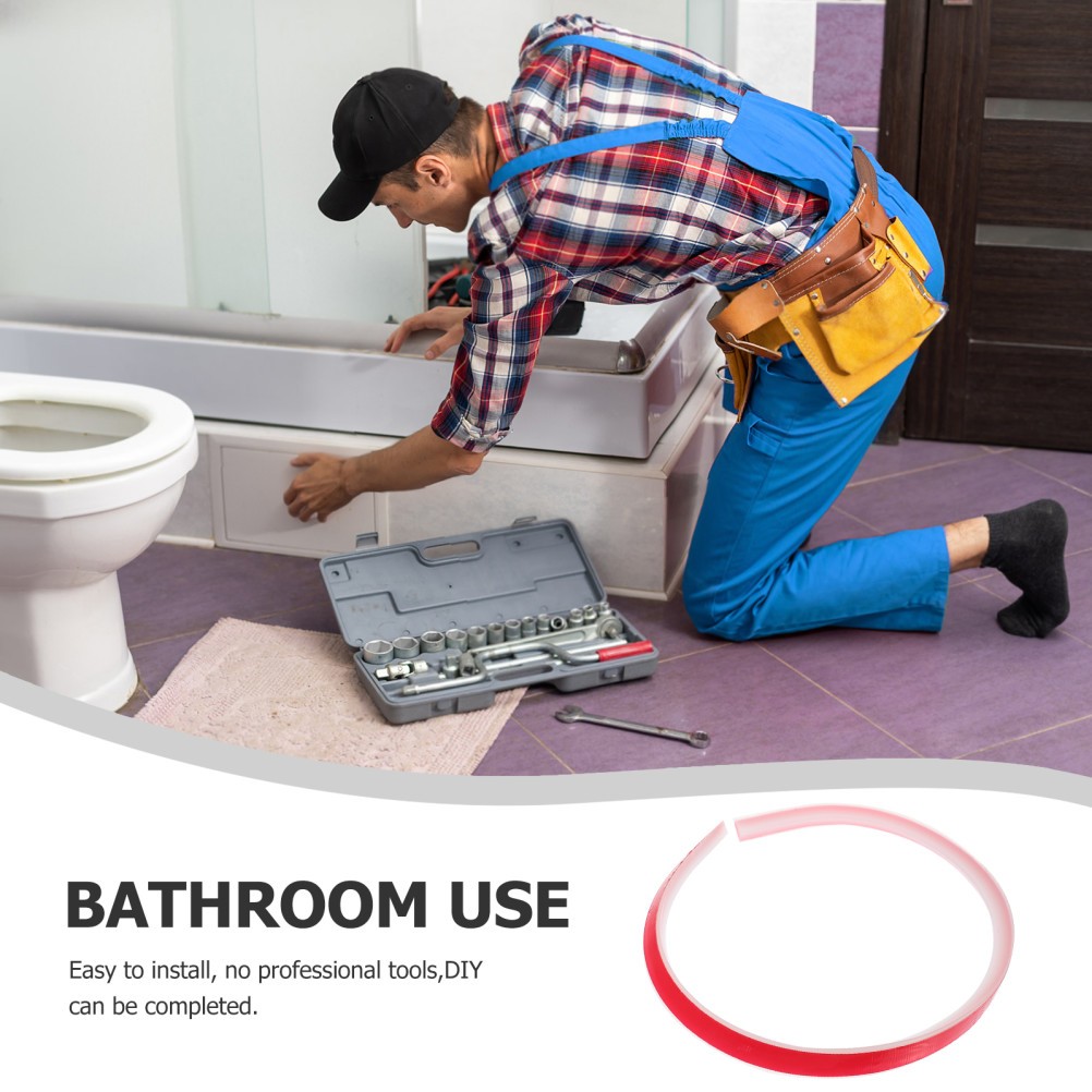 Red Shower Threshold Ramp and Water Stopper Strip for Bathroom Floor Seal