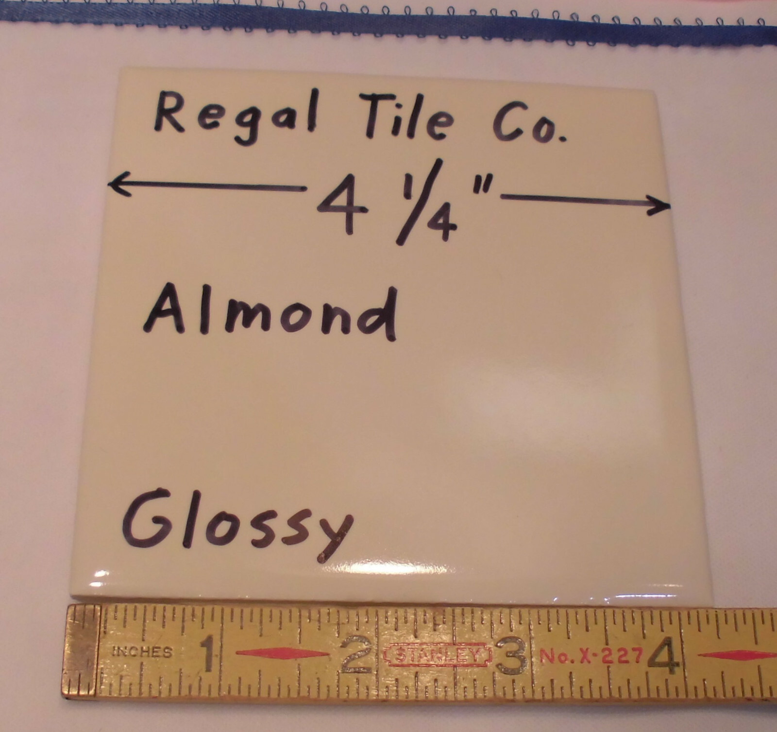 1 pc. Glossy Ceramic Tile *Light Almond* 4-1/4″ by Regal Co. New Stock, USA