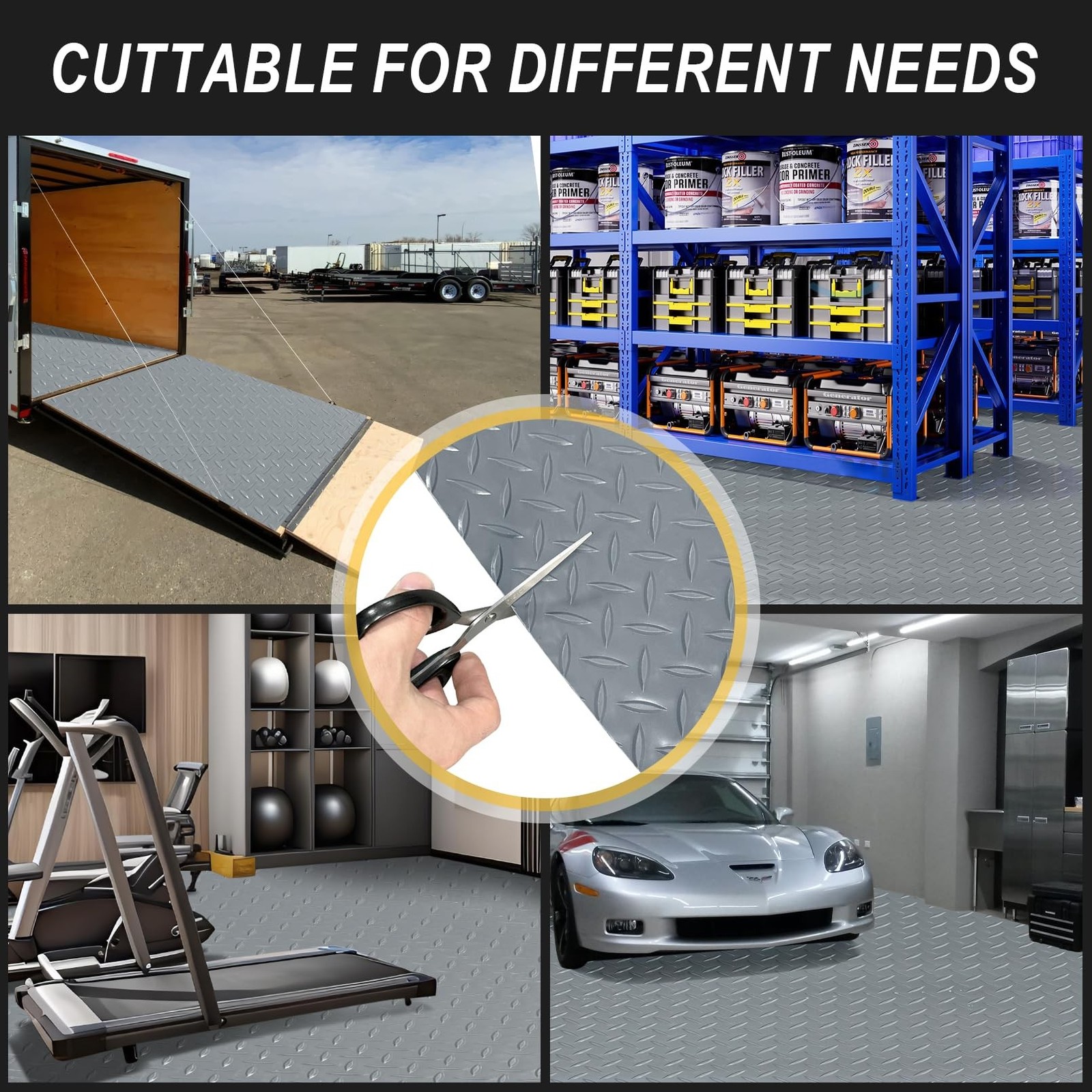 8×20 FT Garage Floor Mat, 2.8mm Thickened Flooring Roll Diamond Plate PVC Rub…