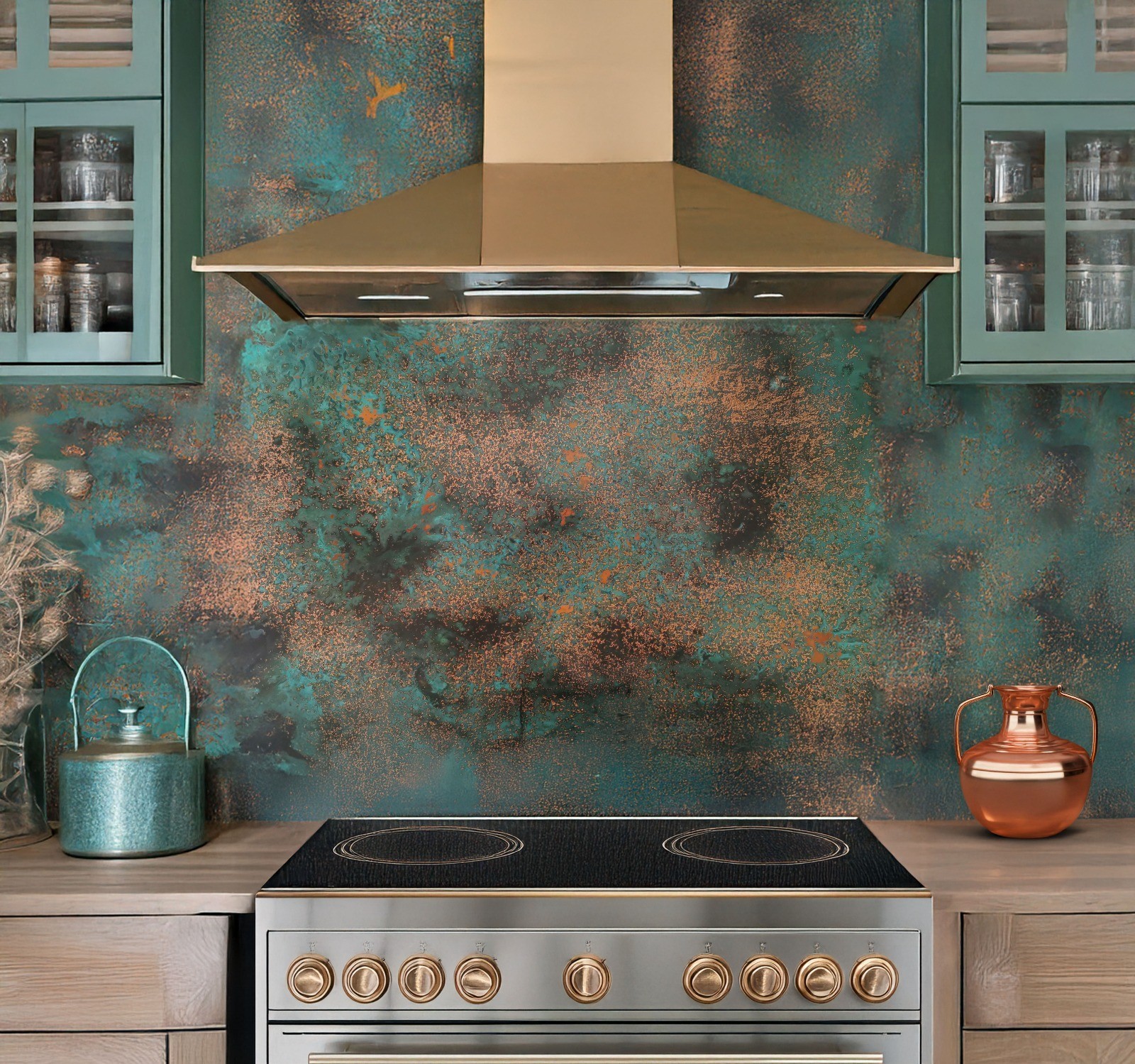 Handmade Backsplash – Metal Wall Art – Modern Rustic Patina Decor – Kitchen Bar