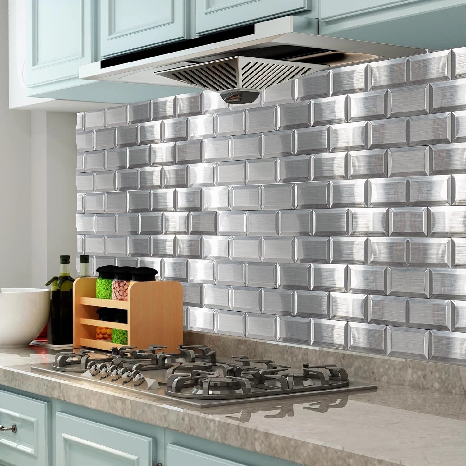 Modern Stainless Stick-On Subway Tiles, 100-Pcs, 3D Texture