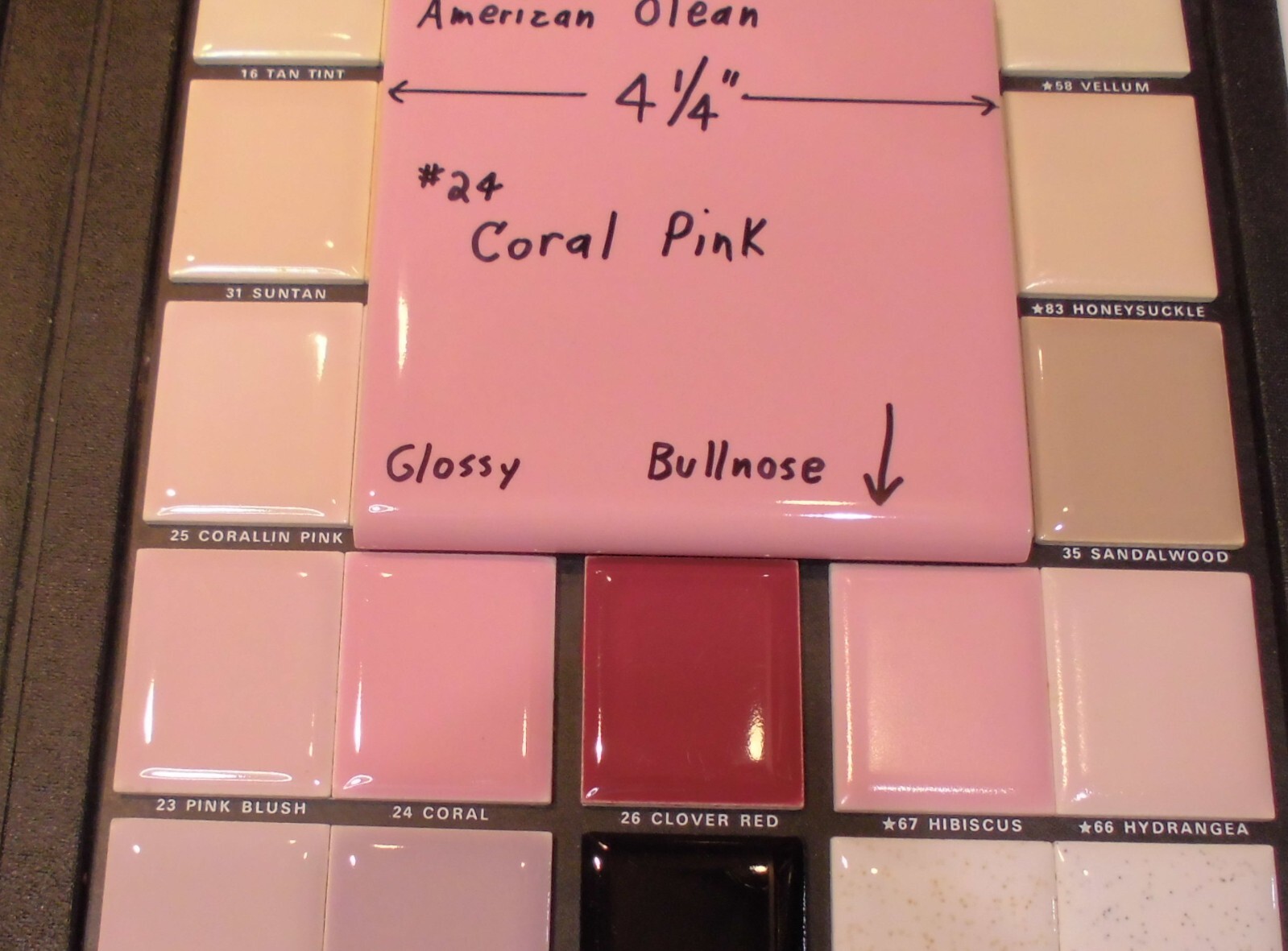 1 pc. Vintage Glossy Ceramic Bullnose Tile 4-1/4” *Coral-Pink* American Olean