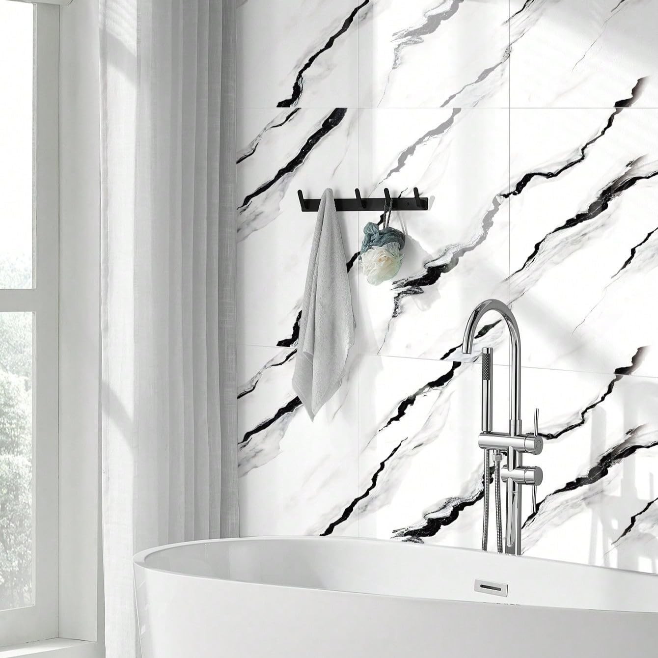 10pcsMarble Peel and Stick Waterproof Wall Panels,Backsplash Tile-23.6″x11.8″…