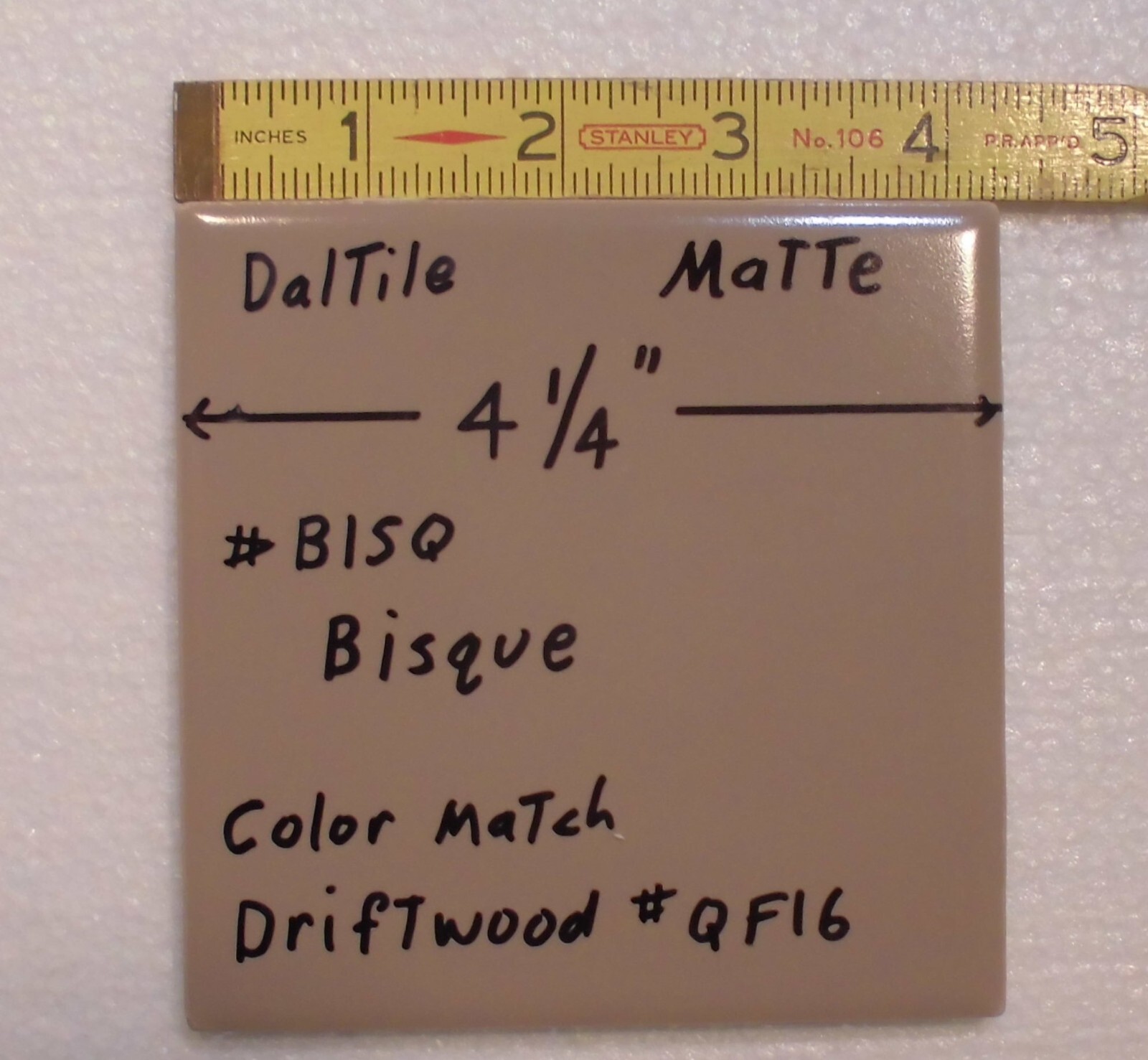 1 pc. Bisque Matte Ceramic Tile by Daltile #BISQ: 4-1/4″ Light Brown, NEW