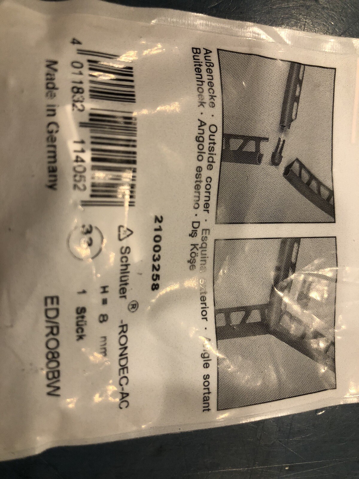 schluter rondec ac 5/16 Ed/ro80bw 8mm 21003257 Outside Corners Bright White (8)