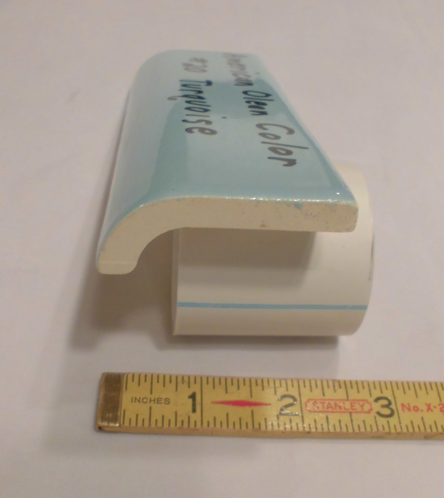 1 pc. *Glossy Turquoise* 2″ X 6″ Radius Bullnose Ceramic Tile: New Old Stock