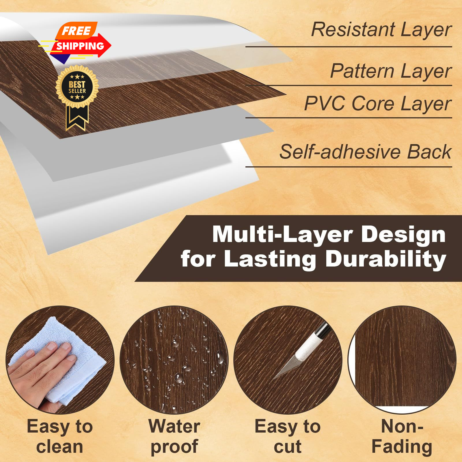 JMIATRY 40PCS 12×12 In Peel And Stick Floor Tile Walnut Wood Vinyl Brown