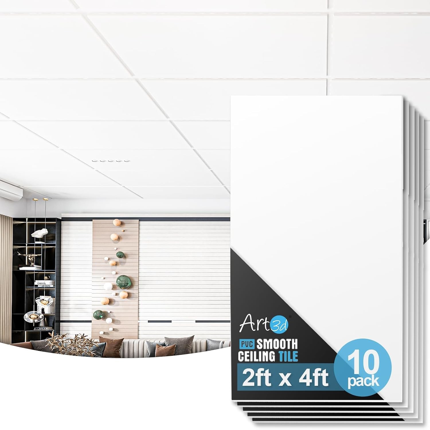 Waterproof Smooth Drop Ceiling Tile 2x4ft Fire Rated Reusable Panels