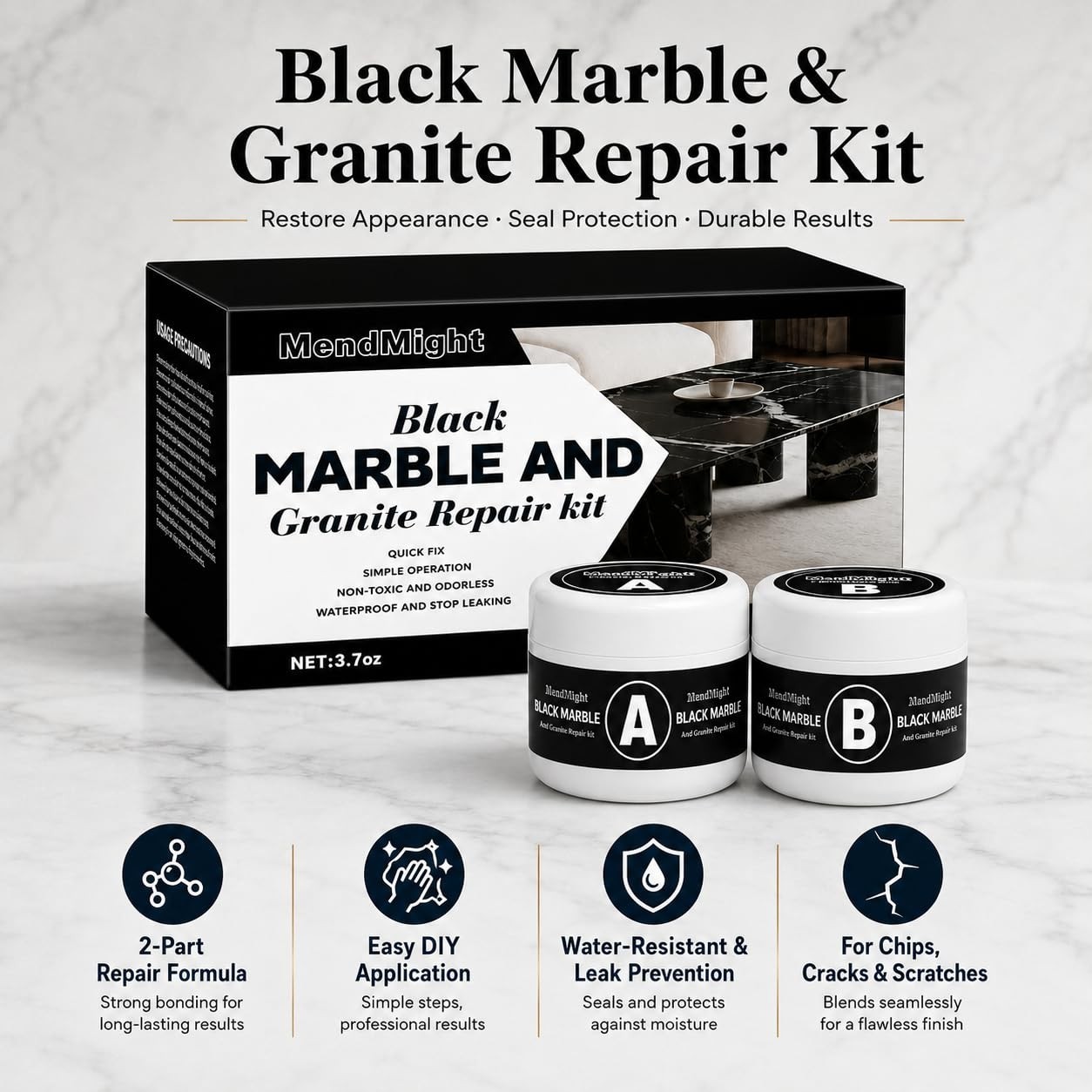Quartz Countertop Repair Kit – Fix Chips, Cracks & Scratches on Marble, Tile & S