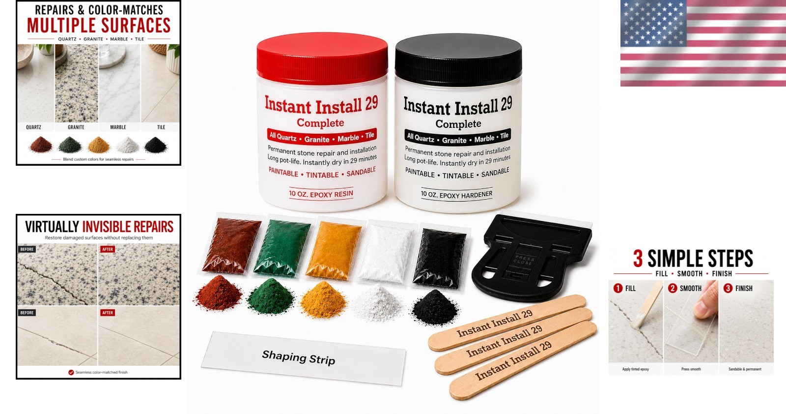 Stone Repair Kit 20oz – Chips & Cracks Fix – EZ-Tint 5-Pack/`