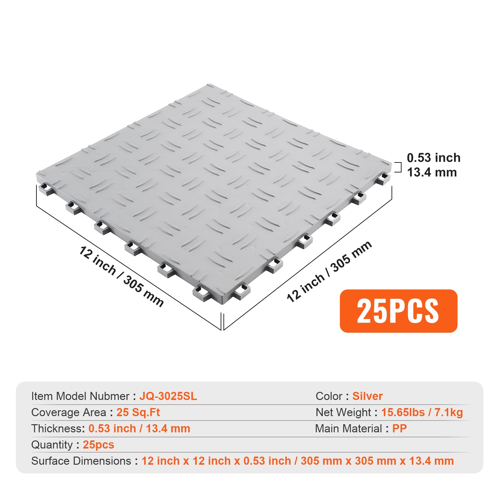 VEVOR Garage Tiles Interlocking 12×12 in 25 Pack Garage Flooring Tiles Silver