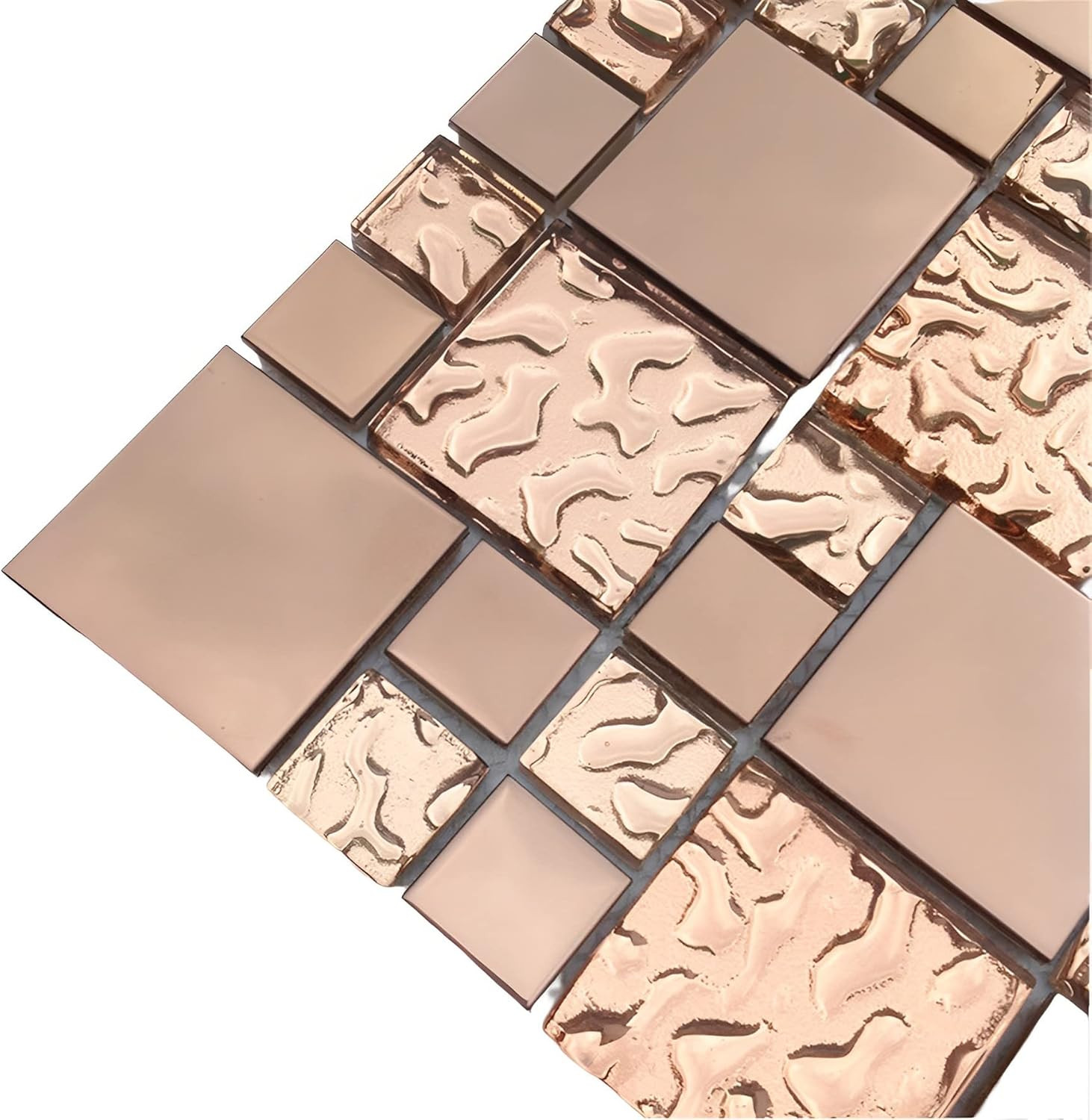 Rose Gold Metallic Mosaic Textured Glass Tile Shiny Metal Luxury Backsplash for
