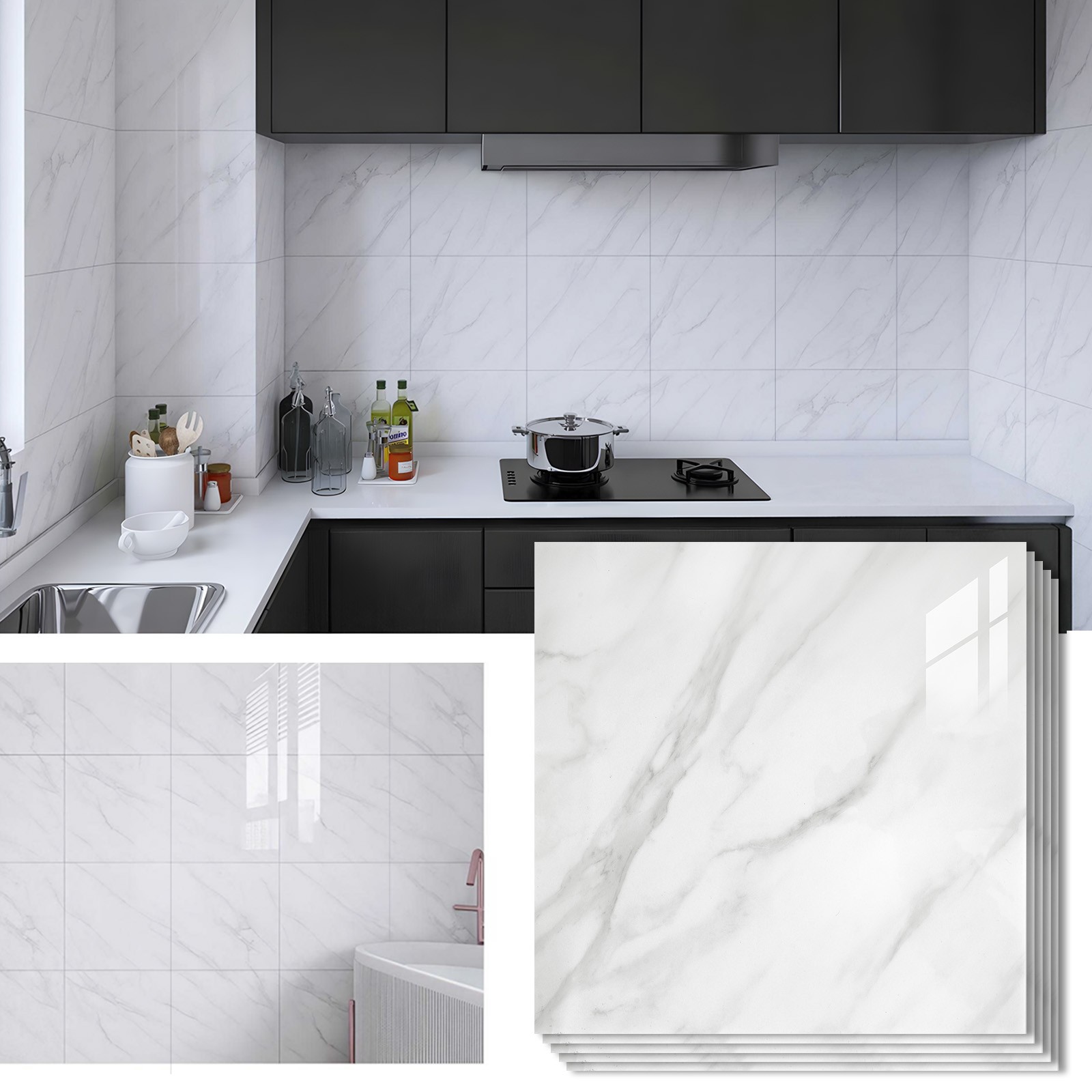 50Pcs Self Adhesive Marble Wall Tiles 12″ PVC Foam-Backed Waterproof Wall Panels